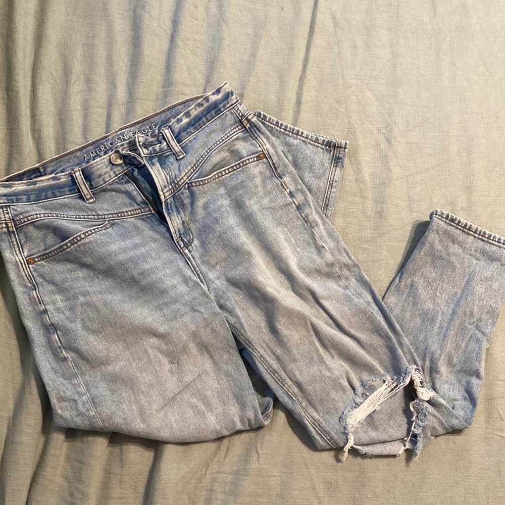 AE Distressed Mom Jeans